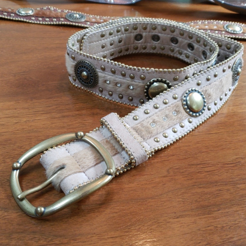 Kathy Van Zeeland Faux Calf Hair Disc Belt